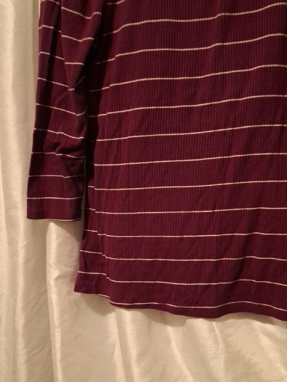 Elle Burgundy and White Striped Square Neck 3/4 Sleeve Top - Picture 5 of 9